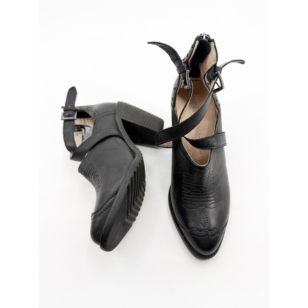 Anthropologie Geewawa Coby Black Leather Western Buckle Strap Ankle Boots suse 6